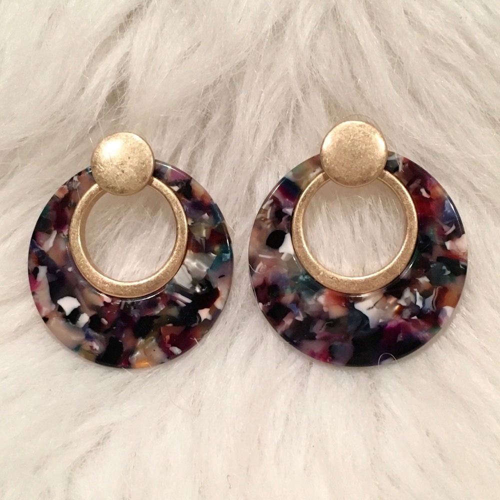 🆕 Gold & Multicolor Resin Circular Post Earrings